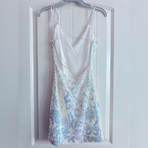 ‼️SOLD‼️ Windsor Laura Sequin Strappy Back Mini Party Dress - White - Picture 5 of 5